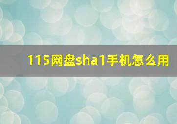 115网盘sha1手机怎么用