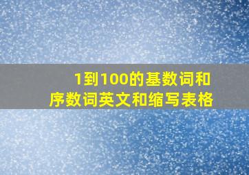 1到100的基数词和序数词英文和缩写表格