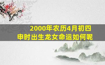 2000年农历4月初四申时出生龙女命运如何呢