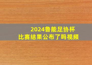 2024鲁能足协杯比赛结果公布了吗视频