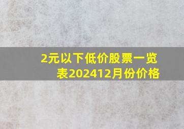 2元以下低价股票一览表202412月份价格