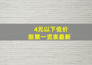 4元以下低价股票一览表最新