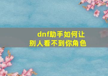 dnf助手如何让别人看不到你角色