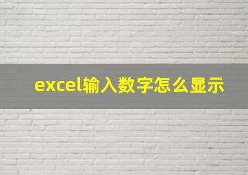 excel输入数字怎么显示