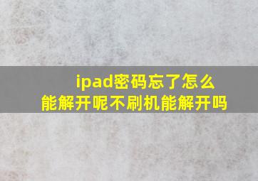 ipad密码忘了怎么能解开呢不刷机能解开吗