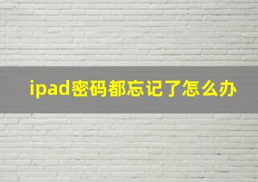 ipad密码都忘记了怎么办