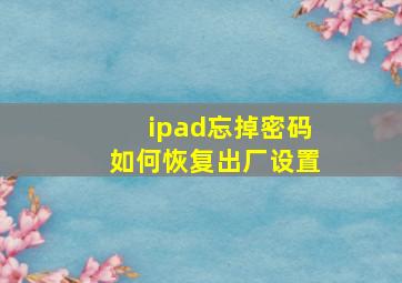 ipad忘掉密码如何恢复出厂设置