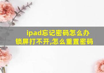 ipad忘记密码怎么办锁屏打不开,怎么重置密码