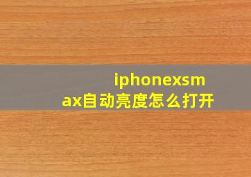 iphonexsmax自动亮度怎么打开