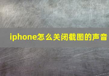 iphone怎么关闭截图的声音