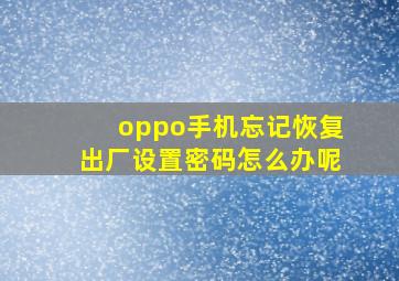 oppo手机忘记恢复出厂设置密码怎么办呢