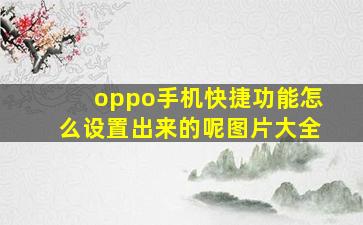 oppo手机快捷功能怎么设置出来的呢图片大全