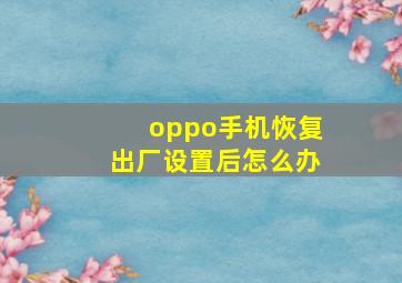 oppo手机恢复出厂设置后怎么办