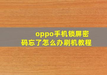 oppo手机锁屏密码忘了怎么办刷机教程