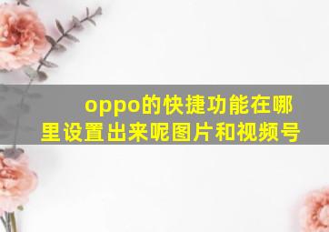 oppo的快捷功能在哪里设置出来呢图片和视频号