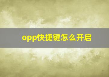 opp快捷键怎么开启