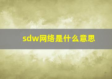 sdw网络是什么意思