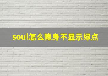 soul怎么隐身不显示绿点