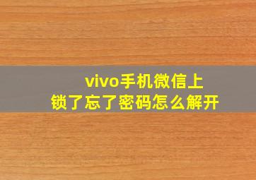 vivo手机微信上锁了忘了密码怎么解开