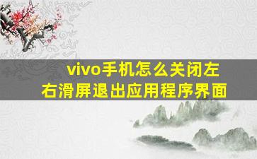 vivo手机怎么关闭左右滑屏退出应用程序界面