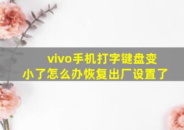 vivo手机打字键盘变小了怎么办恢复出厂设置了