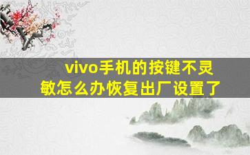 vivo手机的按键不灵敏怎么办恢复出厂设置了