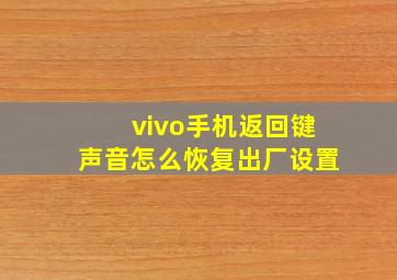 vivo手机返回键声音怎么恢复出厂设置