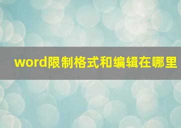 word限制格式和编辑在哪里