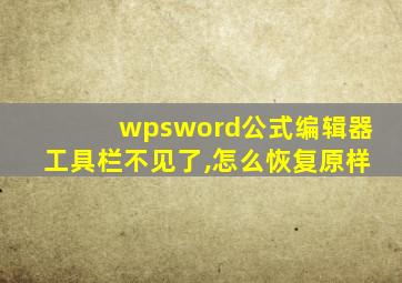 wpsword公式编辑器工具栏不见了,怎么恢复原样