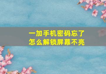 一加手机密码忘了怎么解锁屏幕不亮