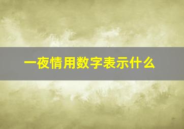 一夜情用数字表示什么