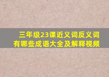 三年级23课近义词反义词有哪些成语大全及解释视频