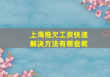 上海拖欠工资快速解决方法有哪些呢