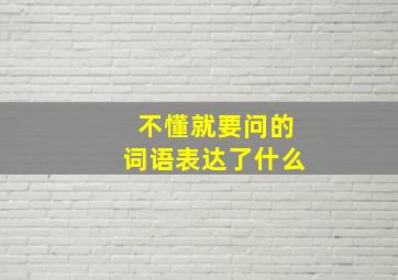 不懂就要问的词语表达了什么