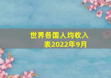 世界各国人均收入表2022年9月