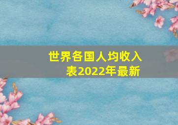 世界各国人均收入表2022年最新