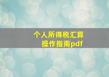 个人所得税汇算操作指南pdf