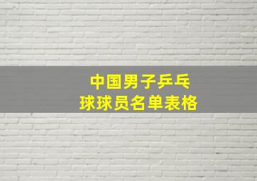 中国男子乒乓球球员名单表格