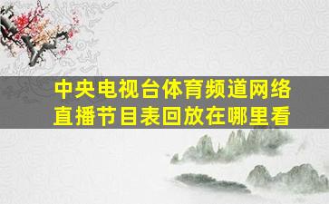 中央电视台体育频道网络直播节目表回放在哪里看