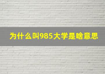 为什么叫985大学是啥意思