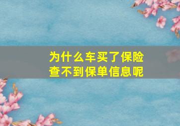 为什么车买了保险查不到保单信息呢