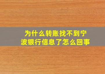 为什么转账找不到宁波银行信息了怎么回事