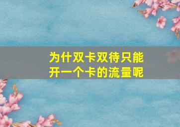 为什双卡双待只能开一个卡的流量呢