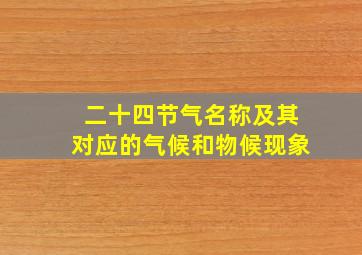 二十四节气名称及其对应的气候和物候现象