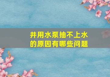 井用水泵抽不上水的原因有哪些问题