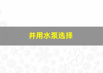 井用水泵选择