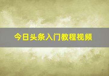 今日头条入门教程视频