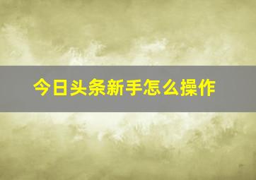 今日头条新手怎么操作