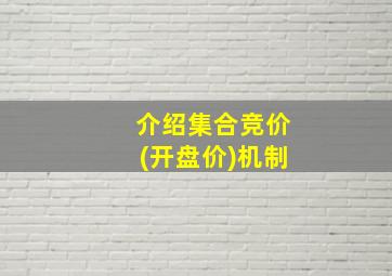 介绍集合竞价(开盘价)机制