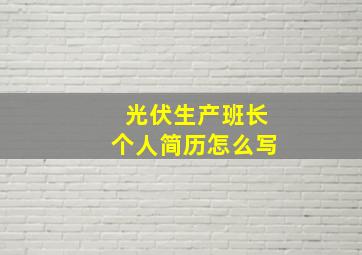 光伏生产班长个人简历怎么写